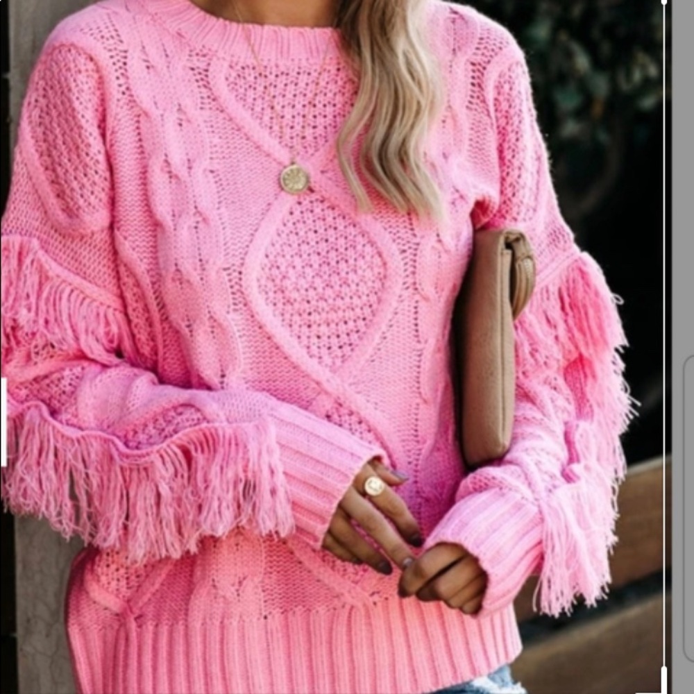 Pink Fringe Sweater